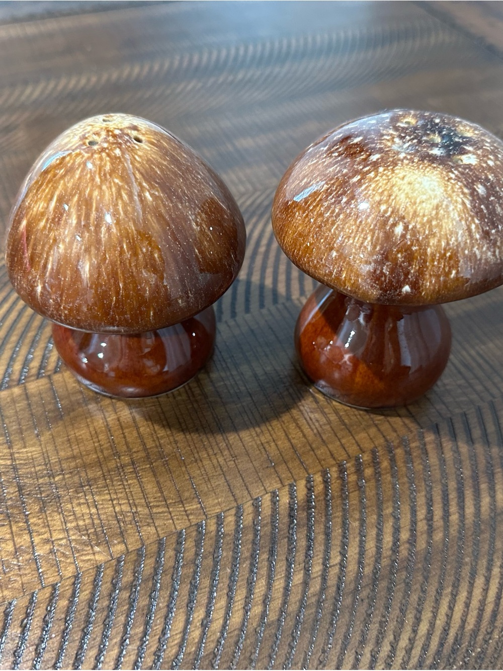 Brown Ceramic Mushroom Salt & Pepper Shakers - Decorative Set